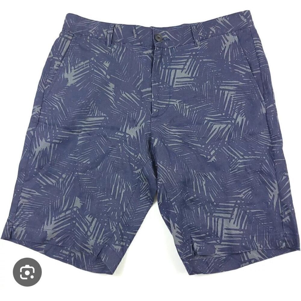 Vince Slim Fit Griffith Blue Palm Print Shorts 100% Hemp Mens Size 28